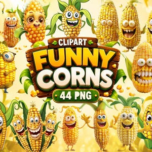Grappige maïs clipart set | 44 gekke PNG-afbeeldingen (direct downloaden, commercieel gebruik toegestaan)