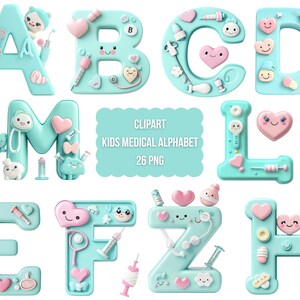 Alfabeto médico para niños, letra médica linda PNG, paquete de letras de doctor PNG, fondo transparente, descarga instantánea para uso comercial