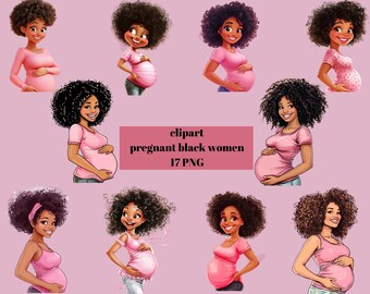 Pregnant Black Women Clipart | Maternity Illustration 17 PNG  (Commercial Use, Instant Download)