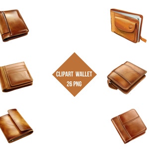 Clipart Leder Geldbörsen | Vintage Geldbörsen PNG | Digitaldruck Leder Geldbörsen Dekor | Transparenter Hintergrund | Hochwertiger Sofortdownload