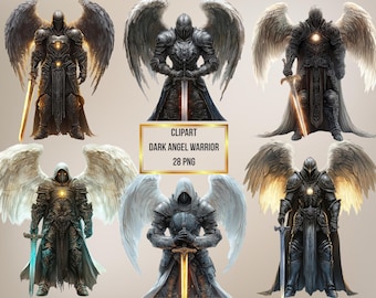 Clipart de guerrero ángel oscuro: paquete PNG de armadura gótica (uso comercial)