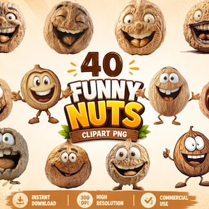 Lustige Nuss-Cliparts | 40 PNG-Illustrationen (Kommerzielle Nutzung, Sofort-Download)