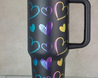 Rainbow Dupe Cup | Holographic Tumbler | Heart Rainbow Tumbler Gift 40 ounce | 40 oz. Cup