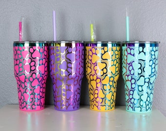 Rainbow Dupe Cup | Holographic Tumbler | Paw Prints Rainbow Tumbler Gift | 30 ounce | 30 oz. Cup | Dog Lover Cup