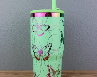 Rainbow Dupe Cup | Holographic Tumbler | Butterfly Rainbow Tumbler Gift 20 ounce | 20 oz. Cup | Girl Gift Cup