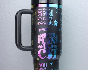 Rainbow Dupe Cup | Holographic Tumbler | Cat Lover Rainbow Tumbler Gift 40 ounce | Crazy Cat 40 oz. Cup | Cat  Dupe Cup Gift