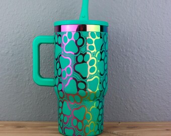 Rainbow Dupe Cup | Holographic Tumbler | Paw Prints Rainbow Tumbler Gift 20 ounce | 20 oz. Cup | Girl Gift Cup