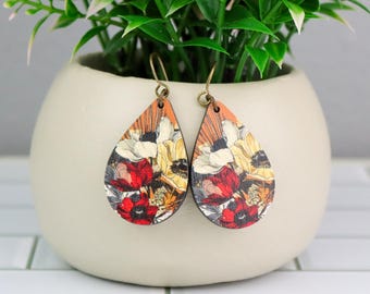 Flower Earrings | Laser engraved earrings| Fall Acrylic Earrings | Boho Handmade Earrings | Wooden earrings
