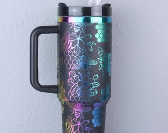 Rainbow Dupe Cup | Holographic Tumbler | Honey Bees & Honeycomb Rainbow Tumbler Gift 40 ounce | 40 oz. Cup