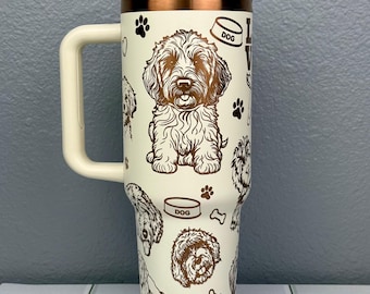 Golden Doodle 40oz Tumbler | Dog Lover Gift |  Laser Engraved | Rainbow Holographic Cup | Golden Doodle Gift | Personalized Gift