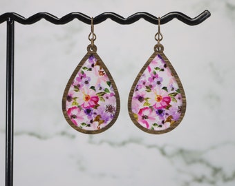 Spring flowers | Earrings | Laser engraved earrings| Acrylic Earrings | Flower pink Handmade Earrings