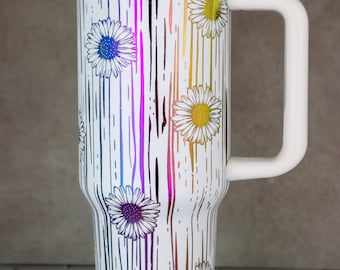 Rainbow Dupe Cup | Holographic Tumbler | Flower Doodles Rainbow Tumbler Gift 40 ounce | 40 oz. Cup