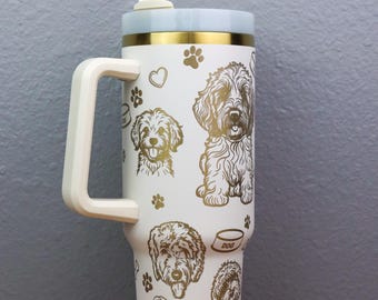 Golden Doodle 40oz Tumbler | Dog Lover Gift |  Laser Engraved | Rainbow Holographic Cup | Golden Doodle Gift | Personalized Gift