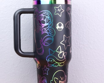 Rainbow Dupe Cup | Holographic Tumbler | Super Mario Bros. Rainbow Tumbler Gift 40 ounce | 40 oz. Cup | Gamer Dupe Cup