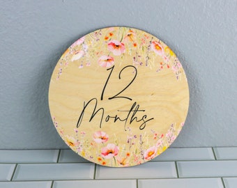 Flower Milestone Cards, Baby Milestone Discs Marker, Wood Milestone Card, Baby Milestones, Photo Prop, Pink Orange Nursery Theme