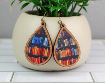 Book Lover Earrings | Books Earrings | Laser Cut Wood | Teacher Earrings | Librarian Earrings