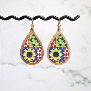 Quilt Earrings | Laser engraved earrings| Acrylic Earrings | Quilt Handmade Earrings | Wooden earrings
