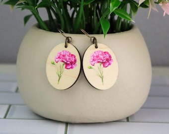 Birth Flower Earrings | Floral Earrings | Laser Cut Wood | Memorial Gift | Personalized flower earrings | Watercolor Flower