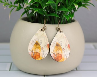 Flower Earrings | Laser engraved earrings| Fall Acrylic Earrings | Boho Handmade Earrings | Wooden earrings