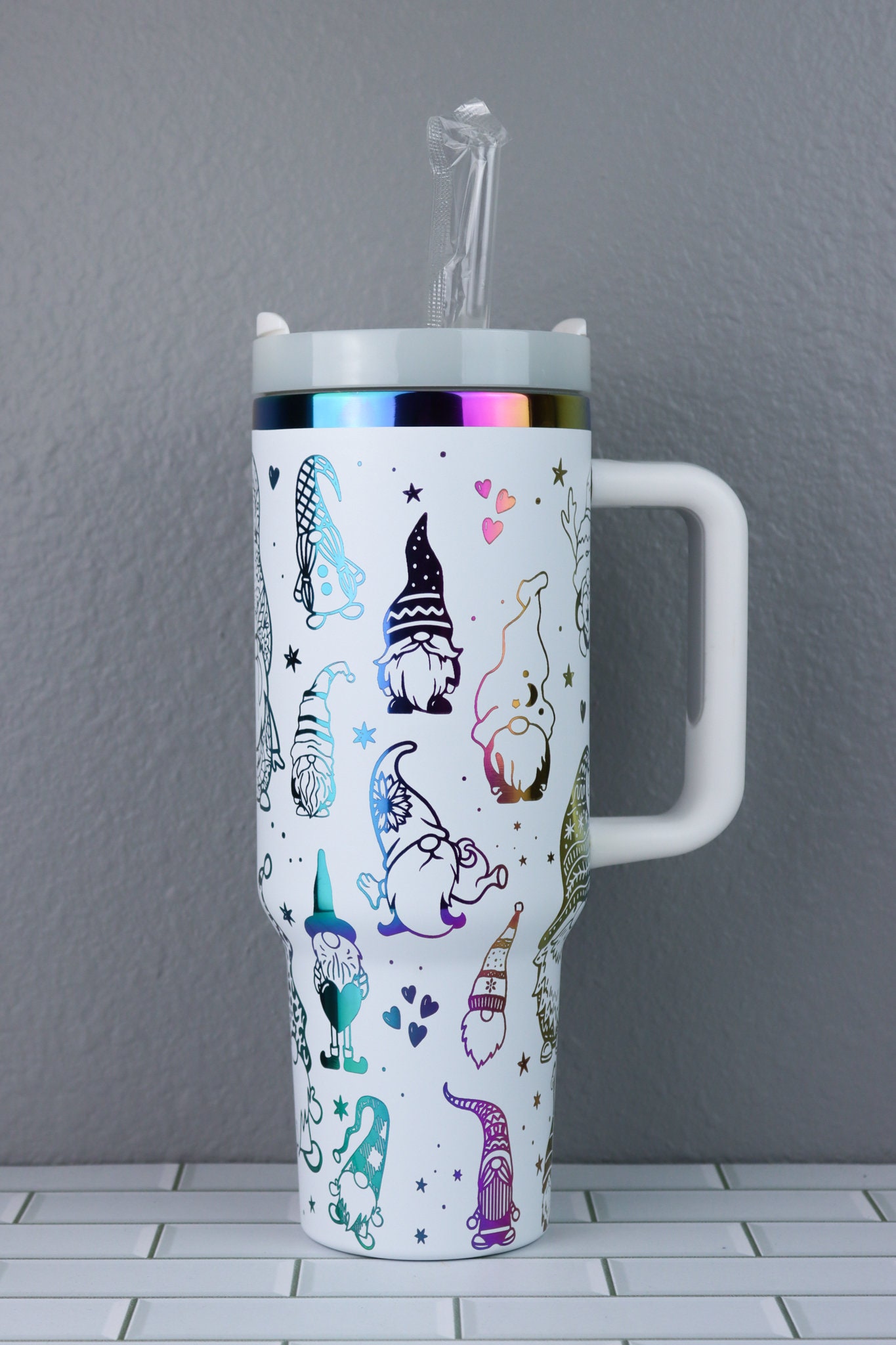 Regenbogen Dupe Tasse | Holographischer Becher | Zwerge Regenbogen Becher Geschenk 112 Unzen | 40 Unzen Tasse | Stanley Dupe Tasse
