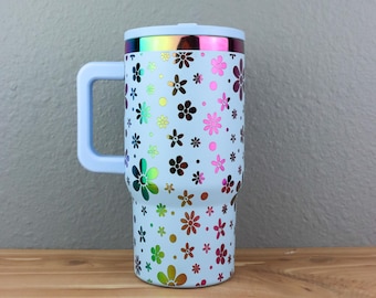 Rainbow Dupe Cup | Holographic Tumbler | Flowers Rainbow Tumbler Gift 20 ounce | 20 oz. Cup | Girl Gift Cup