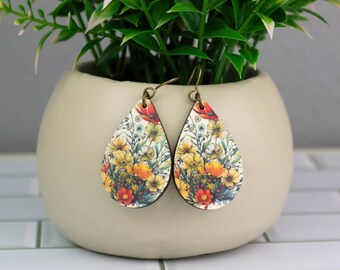 Flower Earrings | Laser engraved earrings| Fall Acrylic Earrings | Boho Handmade Earrings | Wooden earrings