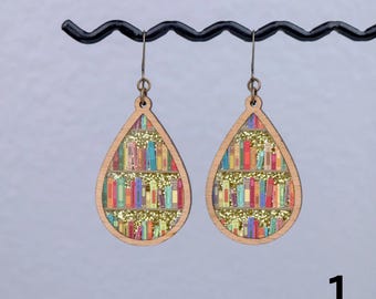 Book Lover Earrings | Books Earrings | Laser Cut Wood | Glitter Book earrings | NEW DESIGN!!!