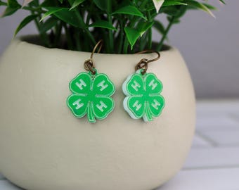 4-H Earrings | UV Printed Earrings | 4-H Clover Jewelry | 4H earrings | Wooden Earrings | Laser Engraved Earrings
