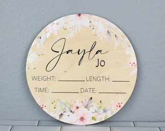 Wooden Baby Name Announcement Sign | Birth Stats Wood Sign | Newborn Announcement | Photo Props | Photo Prop | Pink Nursery Theme