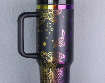 Rainbow Dupe Cup | Holographic Tumbler | Ocean Rainbow Tumbler Gift 40 ounce | 40 oz. Cup | Sea Creatures Dupe Cup