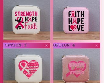 Travel jewelry box | Cancer Survivor Present | Pink Ribbon Gift | Breast Cancer Awareness Item | Sympathy Present | Leather Case