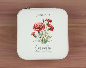 Personalized travel jewelry box | Birth Month Flower jewelry organizer | Bridesmaid gift box | Gift for her | Flower Girl Gift