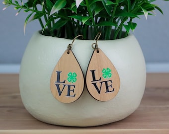 4-H Earrings | UV Printed Earrings | 4-H Clover Jewelry | 4H earrings | Wooden Earrings | Laser Engraved Earrings
