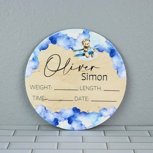 Wooden Baby Name Announcement Sign | Birth Stats Wood Sign | Newborn Announcement | Photo Props | Photo Prop | Blue Nursery Theme