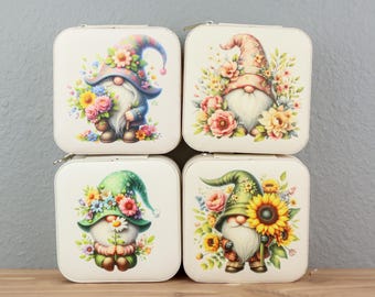 Travel jewelry box | Gnomes jewelry organizer | Gnomes gift box | Gift for her Gnome Lover | Garden Gnome | Flower Gnome