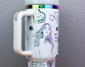 Sabrina Carpenter 40oz Tumbler | Music Lover Gift |  Laser Engraved | Rainbow Holographic Cup | Sabrina Carpenter fan | Personalized Gift