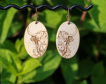 Highland Cow Earrings | Laser engraved earrings| Wooden Earrings | Gift Handmade Earrings