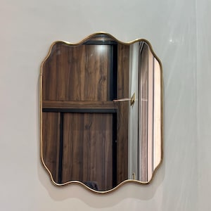 Espelho de parede italiano, espelho estético de latão, espelho de penteadeira, espelho de salão de cabeleireiro, espelho retangular, decoração de casa, espelho assimétrico para banheiro
