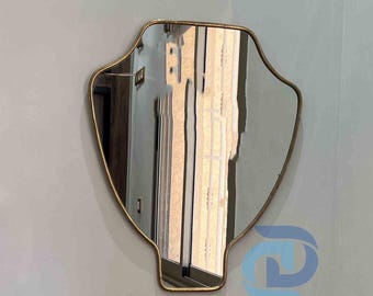 Italian Shield Brass Mirror, Irregular Wall Mirror, Asymmetrical Antique Brass Mirror, Decorative Brass Mirror for Luxurious Wall Decor