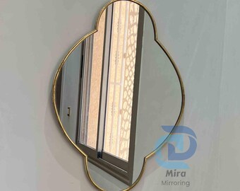 Wavy Gold Brass Wall Mirror, Curved Brass Mirror for Bathroom Vanity, Decorative Home Mirror, Brass Irregular Mirror for Bedroom or Hallway