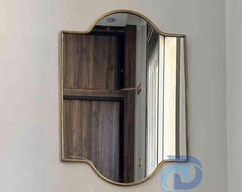 Miroir arqué incurvé en laiton doré, design ondulé, irrégulier, miroir de salle de bain luxueux, miroir mural décoratif doré pour salon