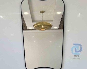 Italian Curved Antiqued Brass Mirror – Irregular Butterfly Wall Mirror, Gold Brass Bathroom Mirror, Aesthetic Luxurious Decor