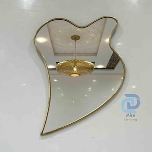 Irregular Bronze Mirror – Wavy Asymmetrical Brass Mirror, Modern Irregular Wall Piece for Home Decor