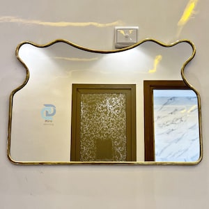 Asymmetrical Brass Mirror Wall Decor Mirror Wavy Mirror Home Decor Wavy Decorative, Italian Curved Antiqued Mirror, Aesthetic  Wall Mirror