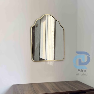 Arch Wall Mirror in Solid Unlacquered Brass, Handmade Gold Mirror for Bathroom or Bedroom, Customizable Vanity Mirror, Elegant Arched Brass