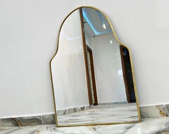 Asymmetrical Mirror Home Decor, Irregular Mirror, Curved Antiqued Brass Mirror, Aesthetic Luxurious Wall Mirror