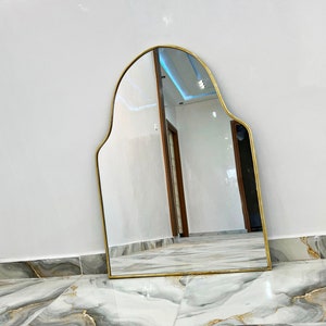 Asymmetrical Mirror Home Decor, Irregular Mirror, Curved Antiqued Brass Mirror, Aesthetic Luxurious Wall Mirror