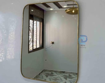 Espejo de pared rectangular de latón – Espejo rectangular dorado de cuerpo entero, espejo decorativo para el hogar