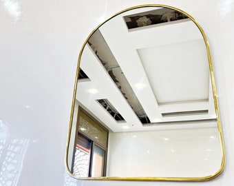 Arch Mirror, Antique Brass Mirror, Customized Mirror, Golden Bathroom Mirror, esthetic Home Decor Mirror