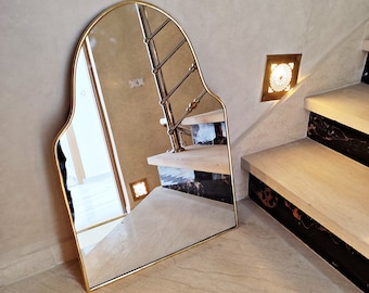 Asymmetrical Mirror Home Decor, Irregular Mirror, Curved Antiqued Brass Mirror, Aesthetic Luxurious Wall Mirror, Butterfly Irregular Mirror